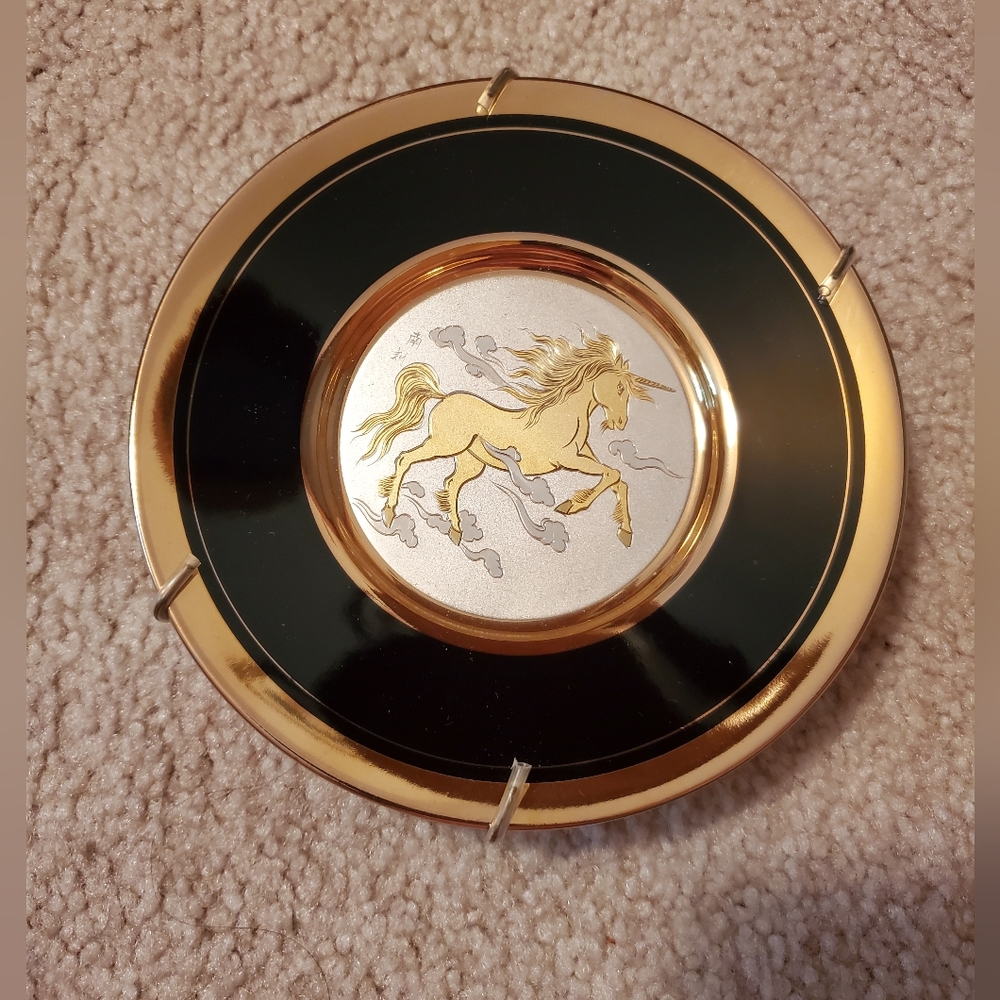 Golden Unicorn Plate The Art of Chokin 6" 24kt Gold Edged Plate Mythical Horse